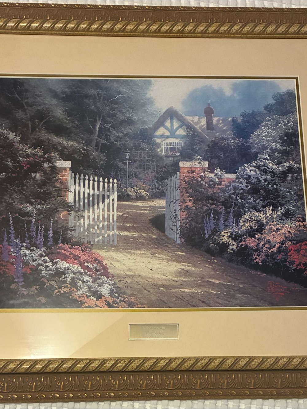 Thomas Kinkade Framed Limited Library Edition Garden Path Print in Gold & Cream